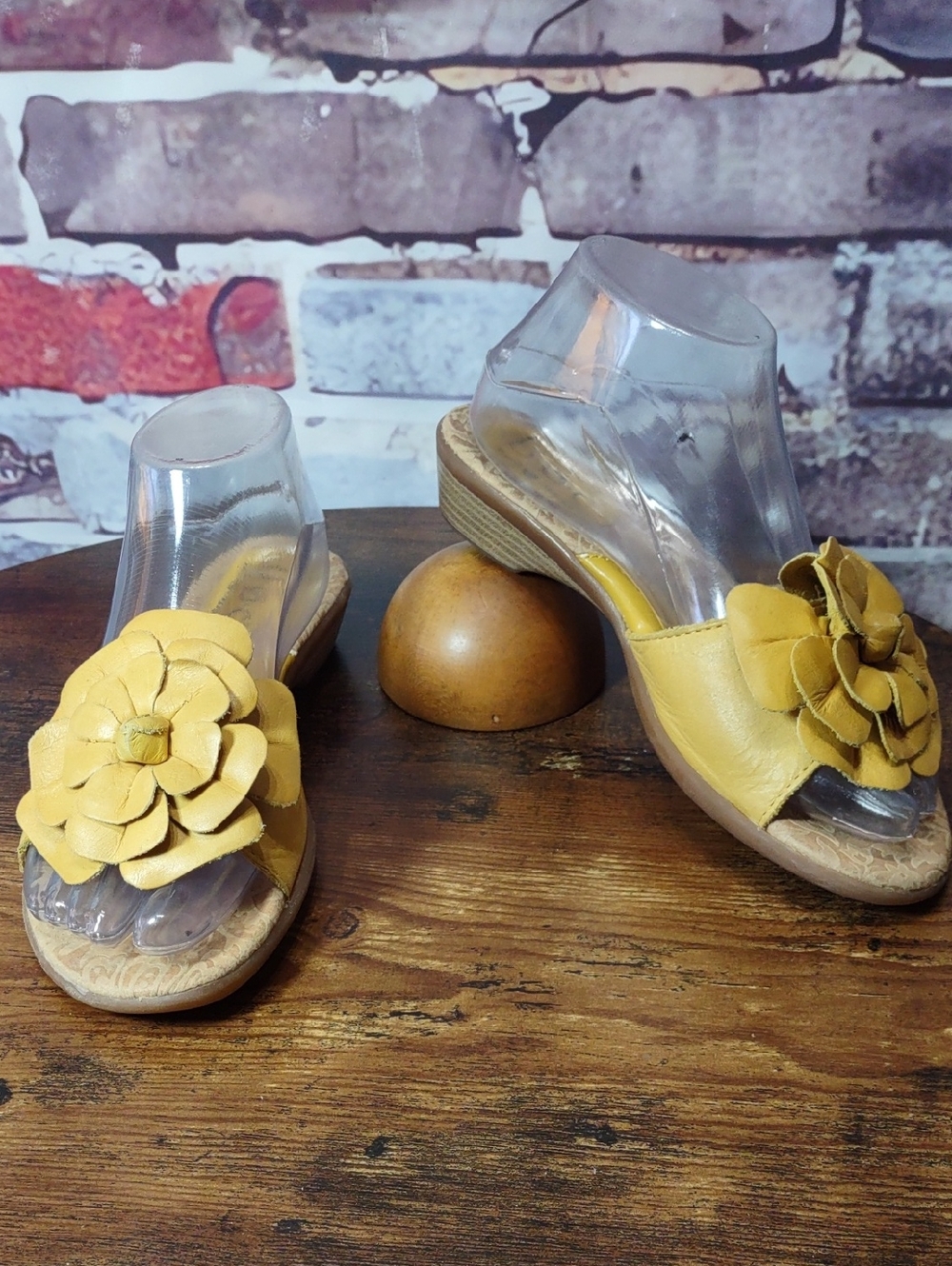 B.O.C. Born Concept Yellow Leather Flower Slide Mules